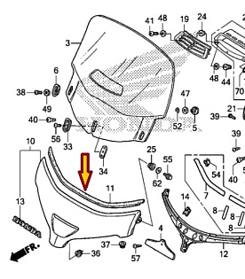 Прокладка между обтекателем и ветровиком для всех GL1800, 01-17гг (оригинал Honda)